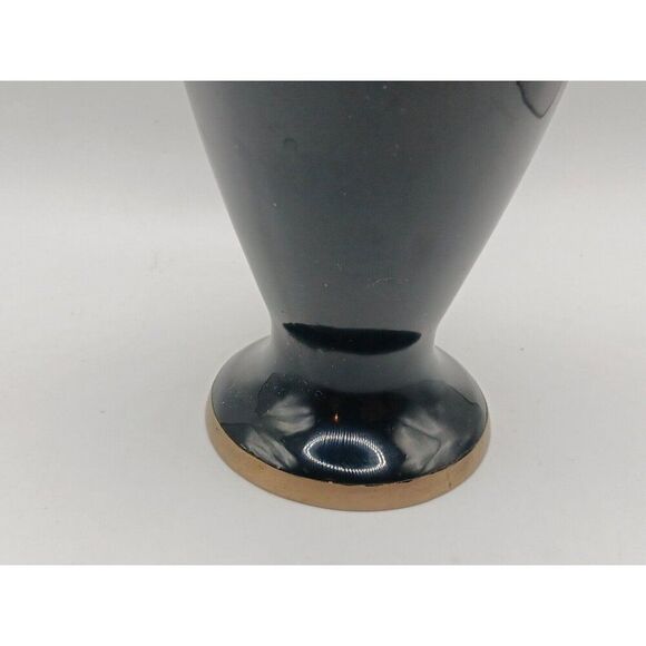 Vtg Asian Japanese Baluster Vase Black Lacquer & Mother of Pearl Floral Inlay 8" - Picture 6 of 10